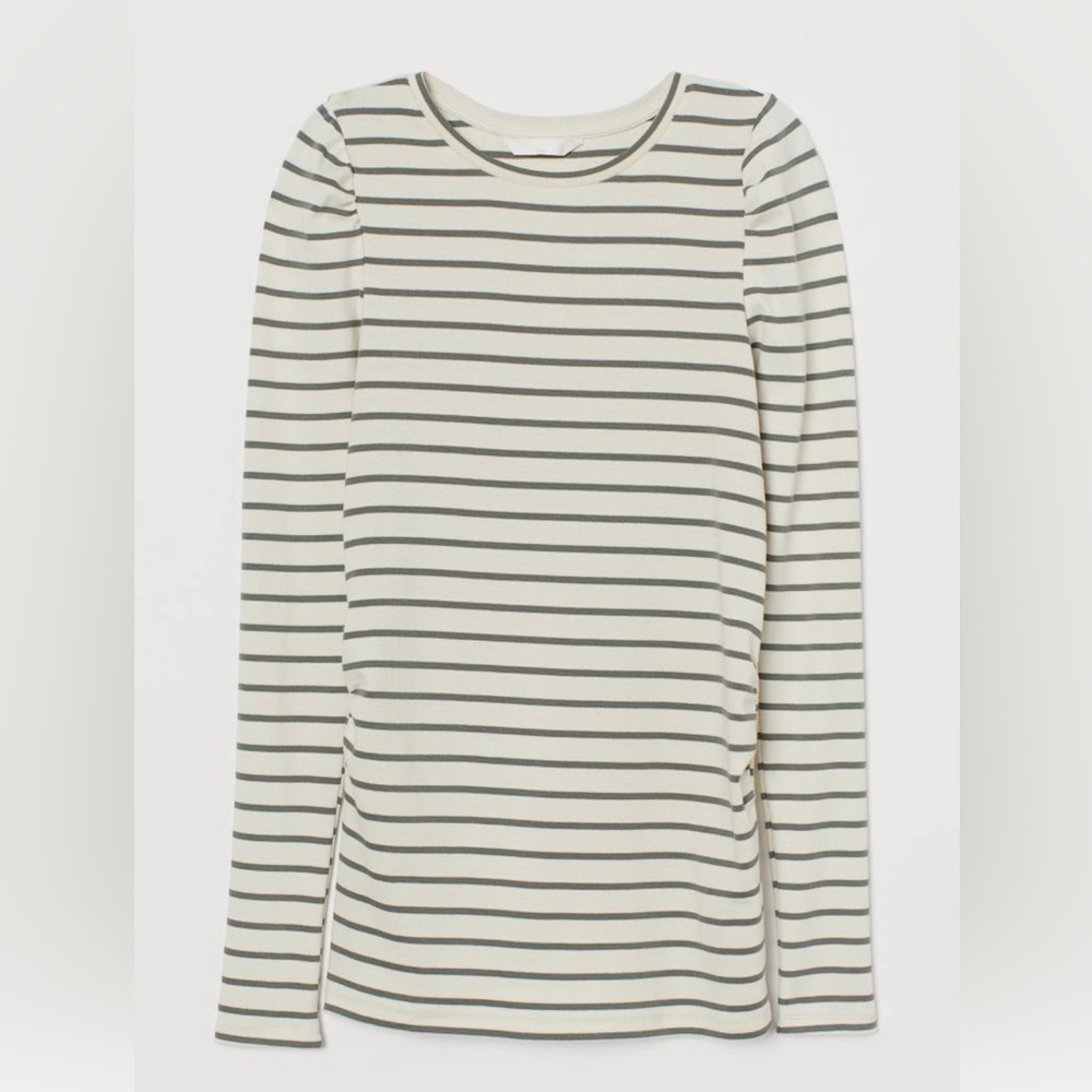 MAMA puff-sleeved striped top